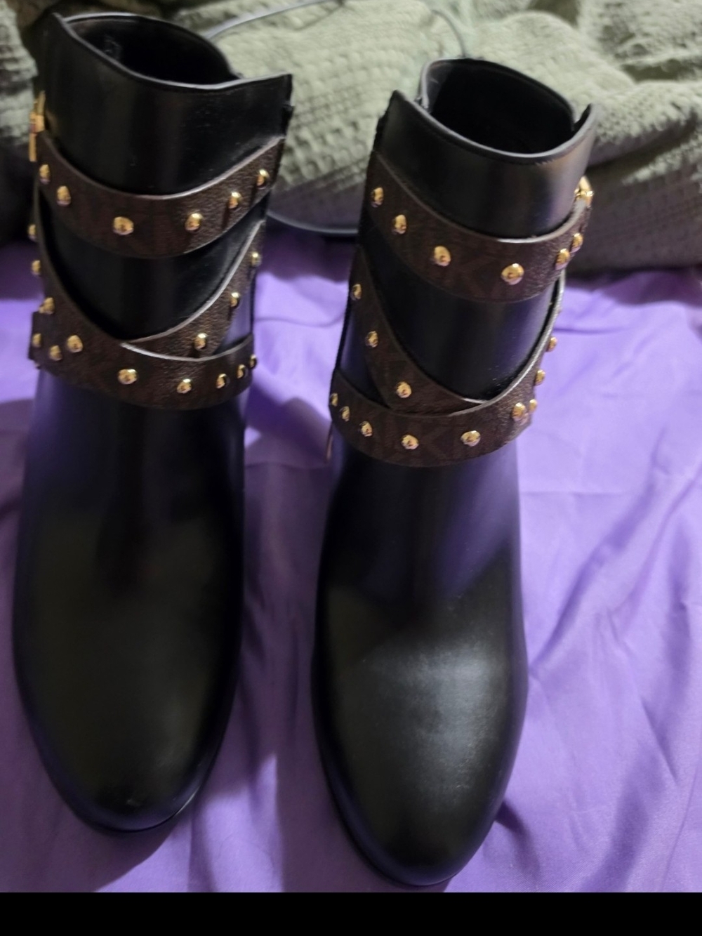 Women's Black Ankle Boots with Studded Straps
